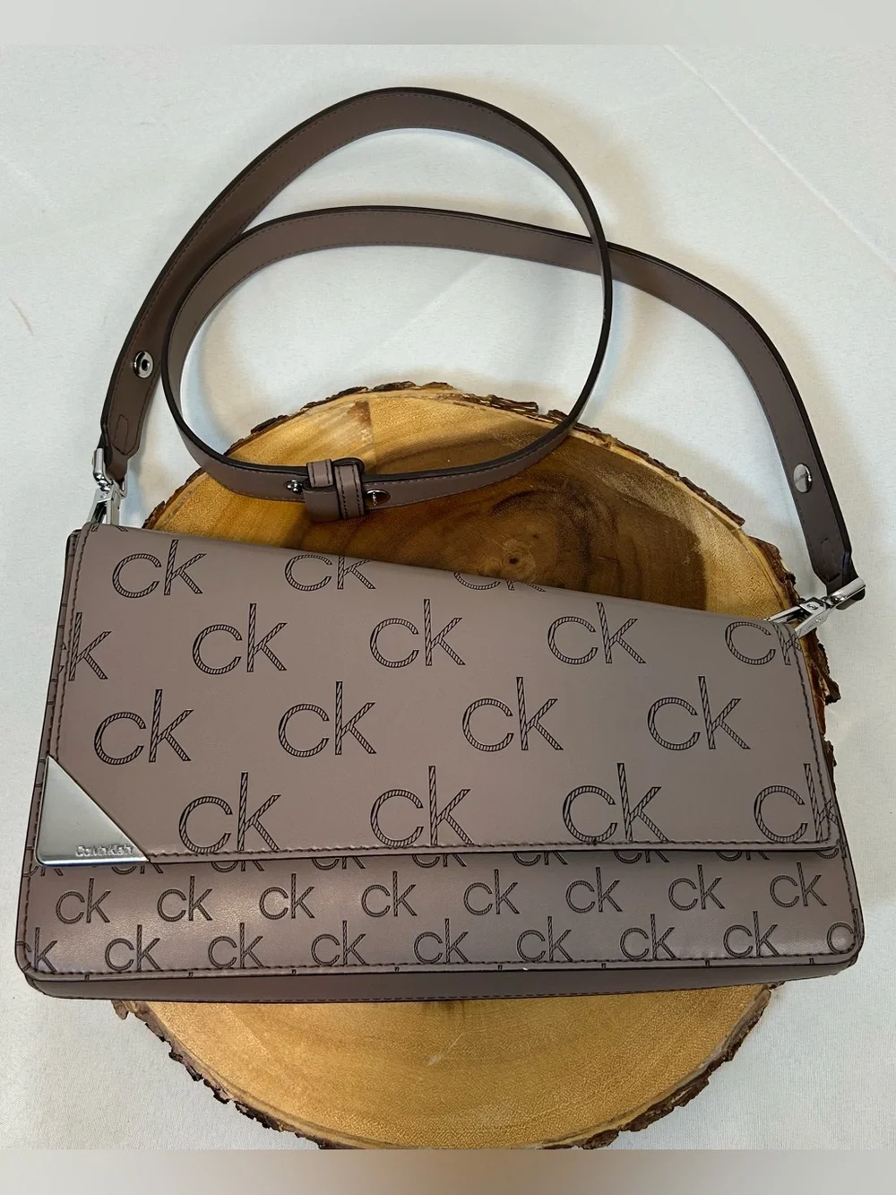 Calvin Klein Signature‎ Embossed Asymmetric Triple Compartment Shoulder Bag